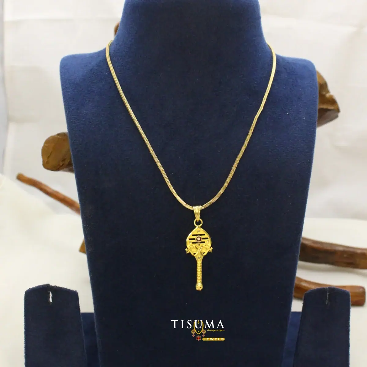 Traditional South Indian Gold Plated Sacred Lord Murugan Vel Motif Dollar Pendant with Flat Herringbone Chain for Women and Men